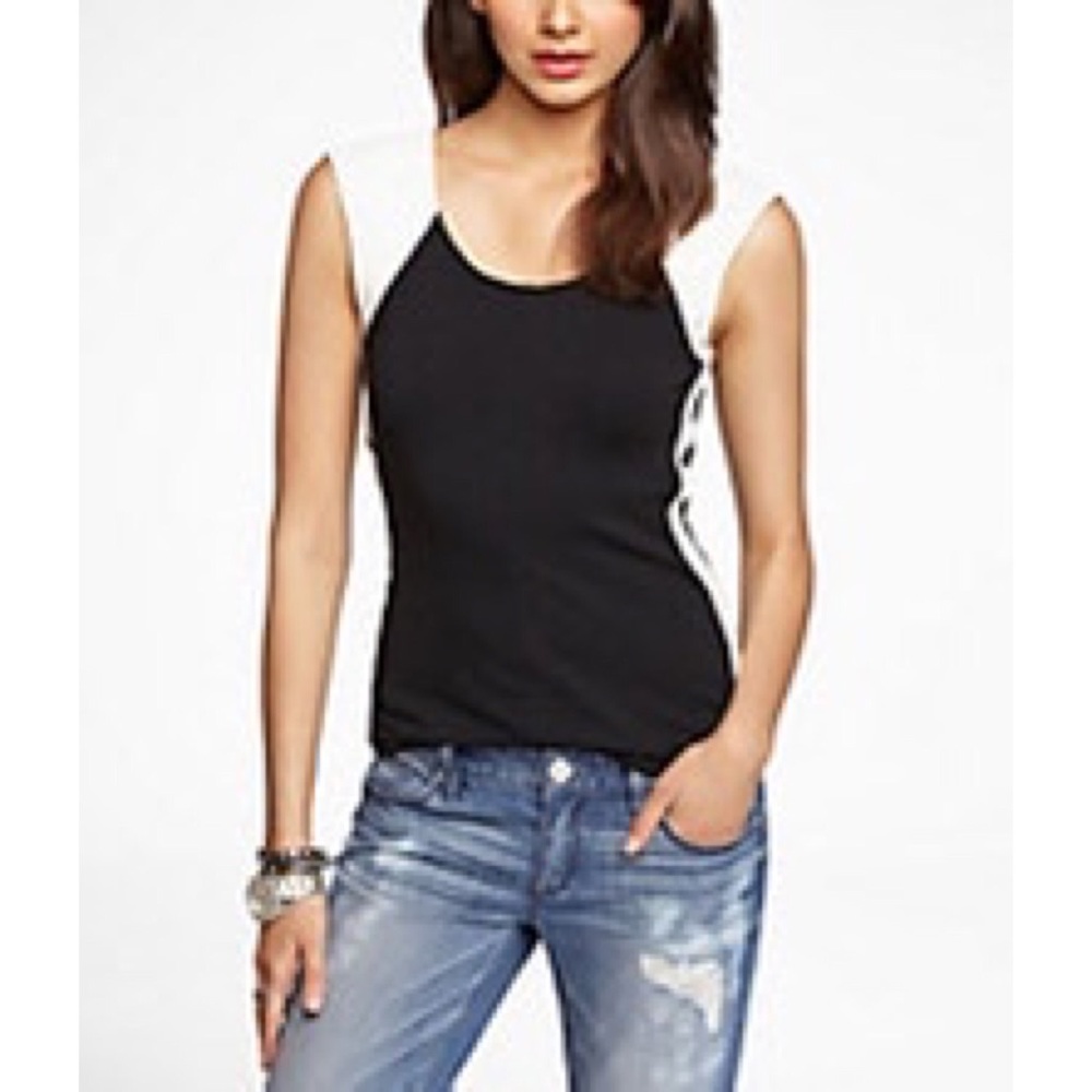 Express Faux Leather Block Scoop Back Top